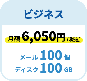ビジネスプラン　月額6050円　メール100個ディスク100GB